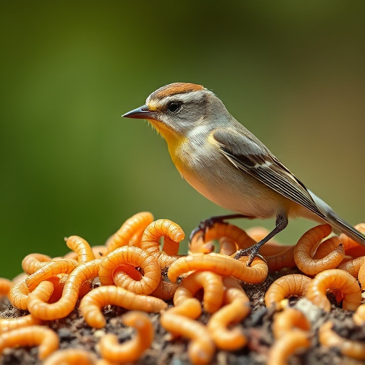 Tits feeding on mealworms in tray