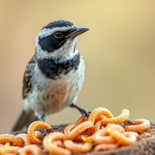 Tits feeding on mealworms in tray