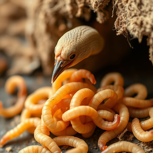 Tits feeding on mealworms in tray