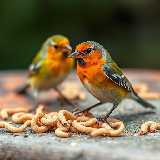Tits feeding on mealworms in tray