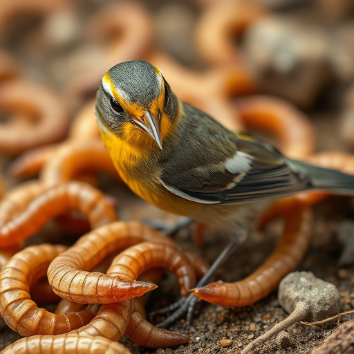 Tits feeding on mealworms in tray