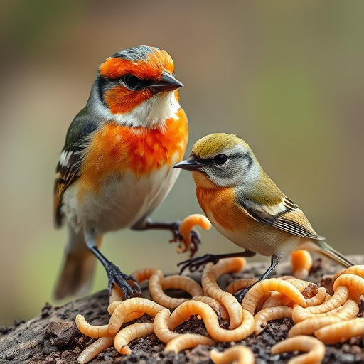 Tits feeding on mealworms in tray