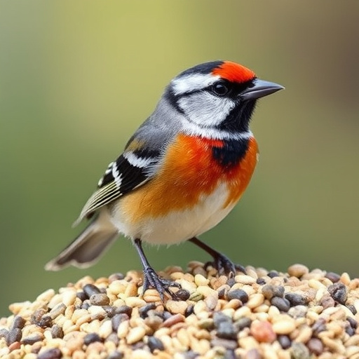 Variety of bird seed in bowls