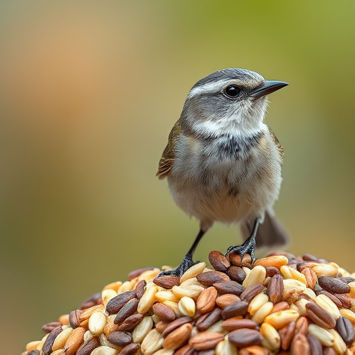 Variety of bird seed in bowls