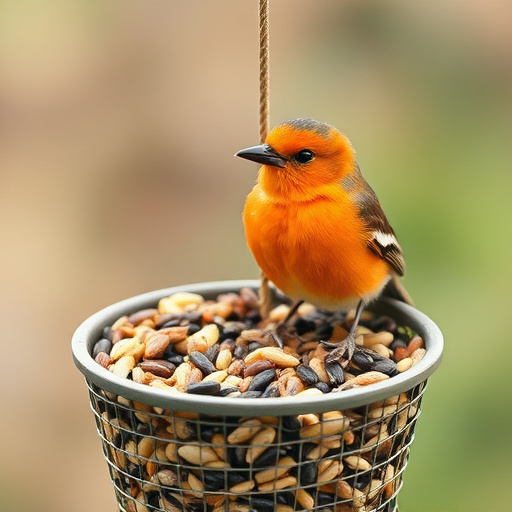 Variety of bird seed in bowls