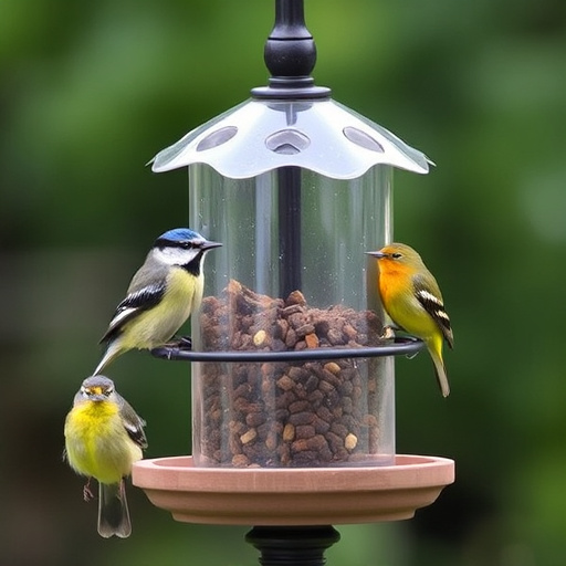 Wrens eating from hanging seed feeder