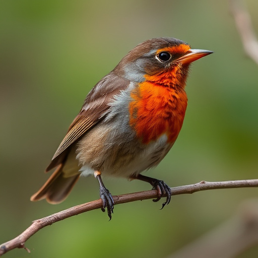 Adult robin perched on mossy branch