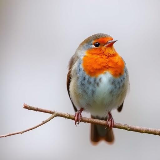 Adult robin perched on mossy branch