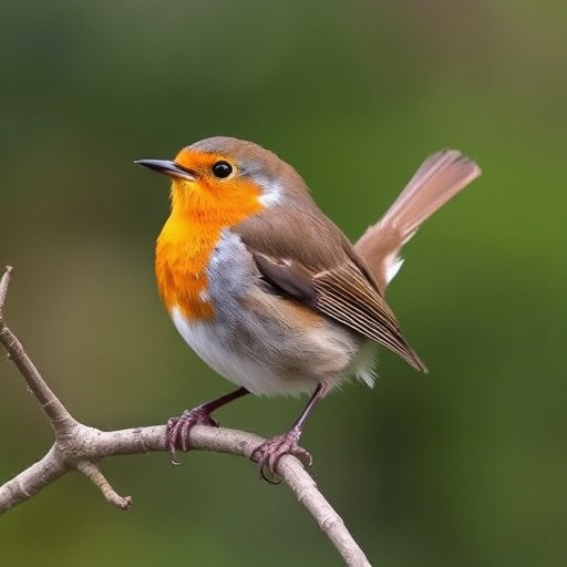 Adult robin perched on mossy branch