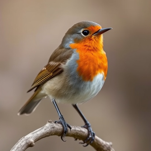 Adult robin perched on mossy branch