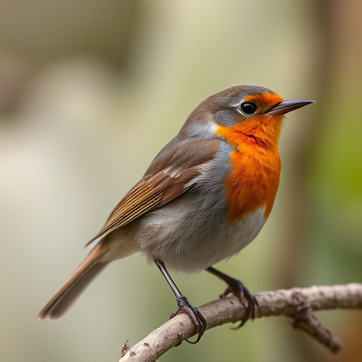 Adult robin perched on mossy branch