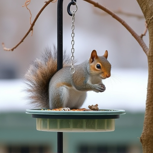 Backyard feeder protected from squirrel raids