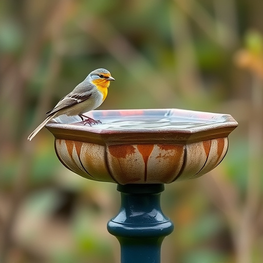 Bird bath filled with autumn leaves
