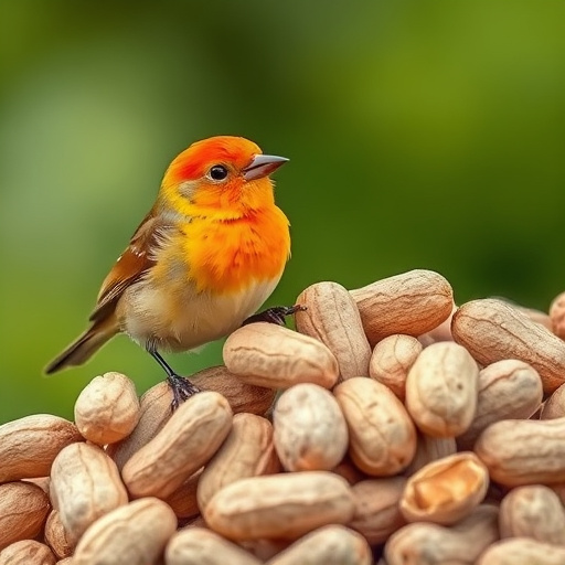 Bird feeder filled with peanuts outdoors