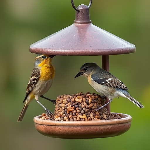 Bird feeder protected by wire mesh