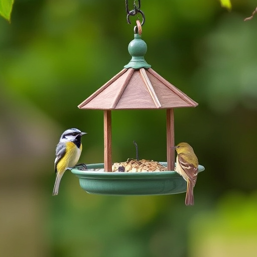 Bird feeding station with roof cover
