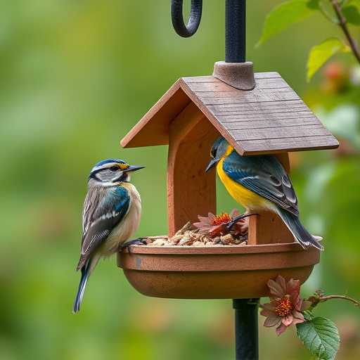Bird feeding station with roof cover