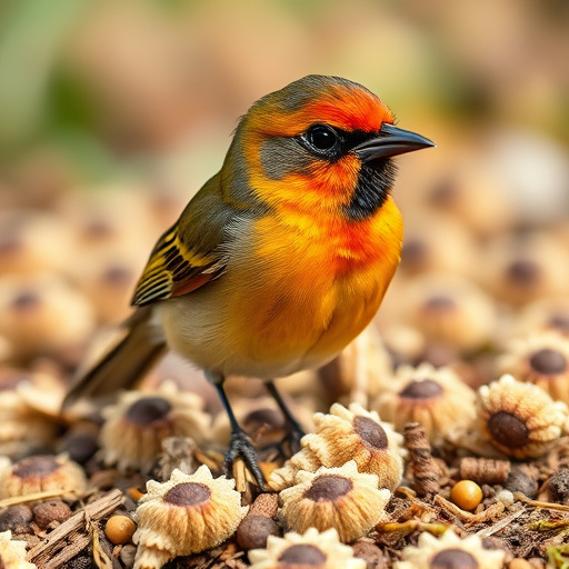 Bird food pellets in wooden feeder
