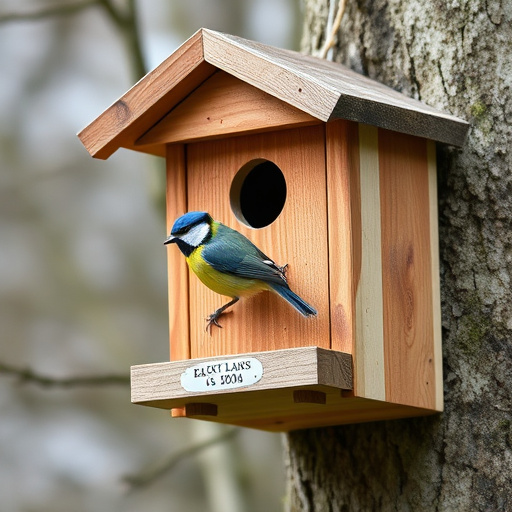 Bird nesting inside cozy wooden box