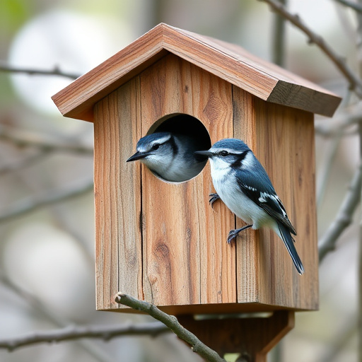 Bird nesting inside cozy wooden box