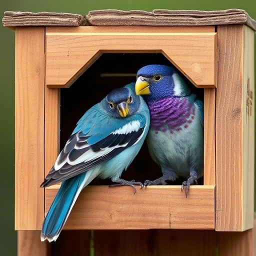 Bird nesting inside cozy wooden box