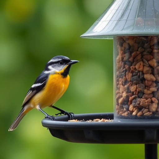 Bird seed scattered on feeder tray