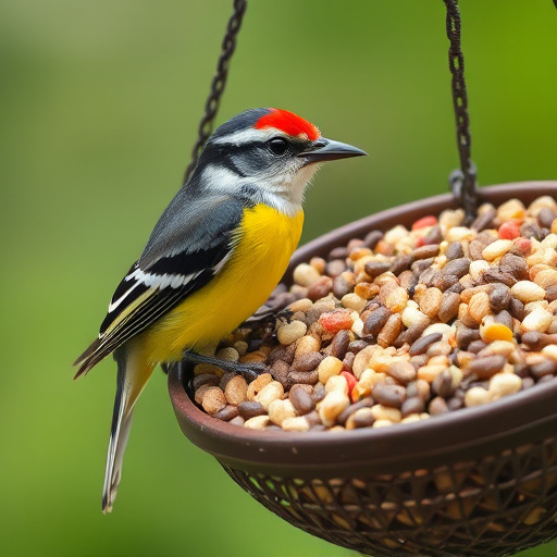 Bird seed scattered on feeder tray