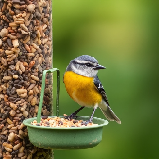 Bird seed scattered on feeder tray
