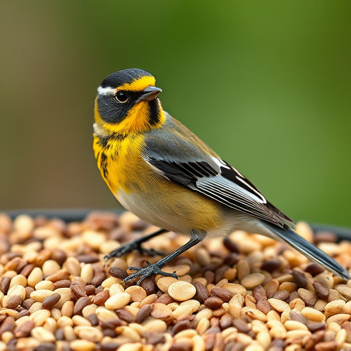 Bird seed scattered on feeder tray