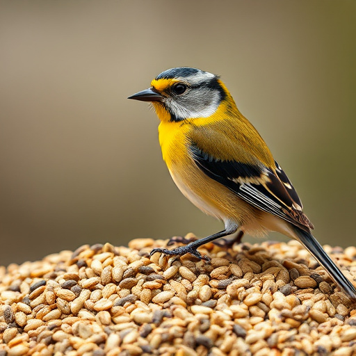 Bird seed scattered on feeder tray