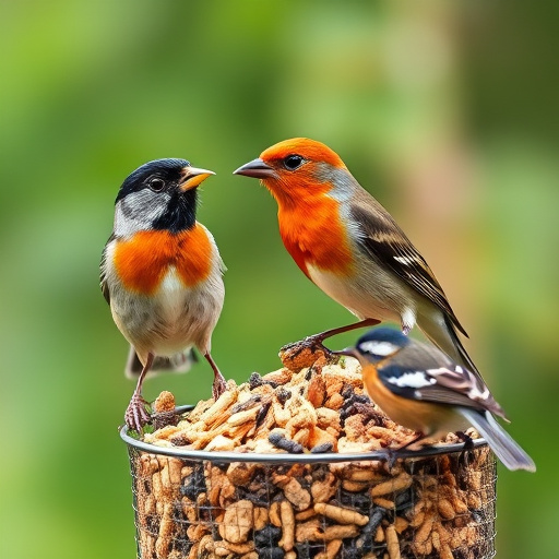 Birdbath beside feeder with seed mix