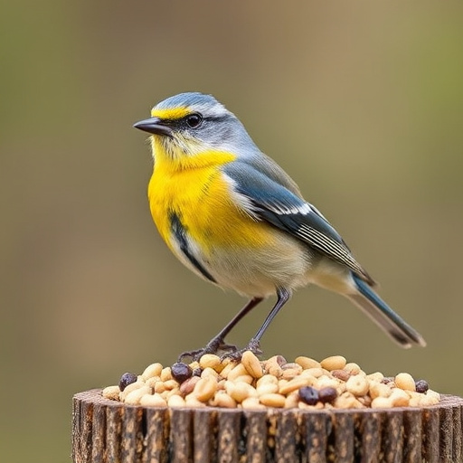 Birdbath beside feeder with seed mix