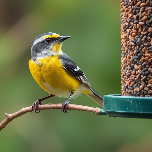 Birdbath beside feeder with seed mix