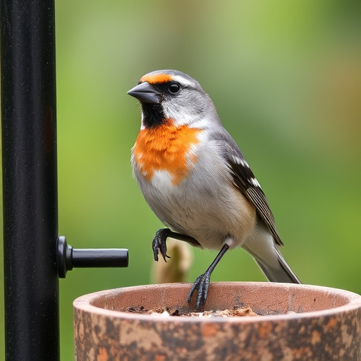 Birdbath beside feeder with seed mix