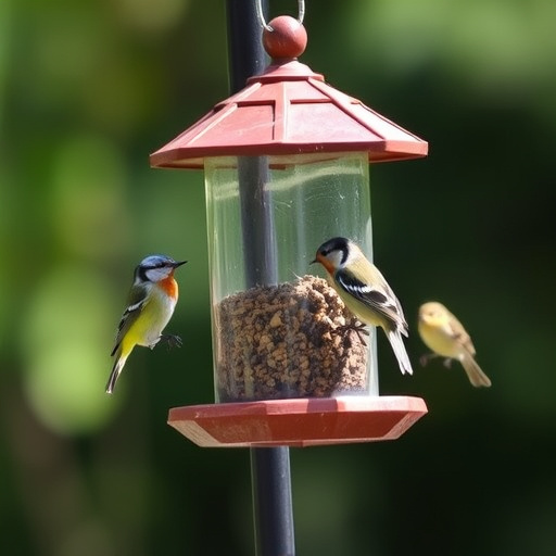 Birdbath with birds drinking water