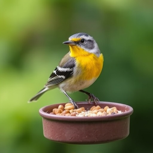 Birdbath with birds drinking water