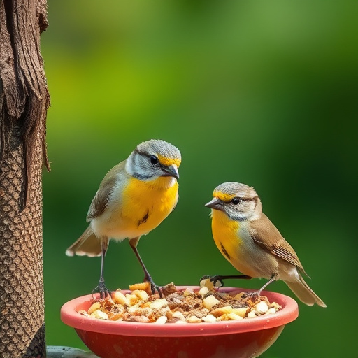 Birds drinking from clean bird bath