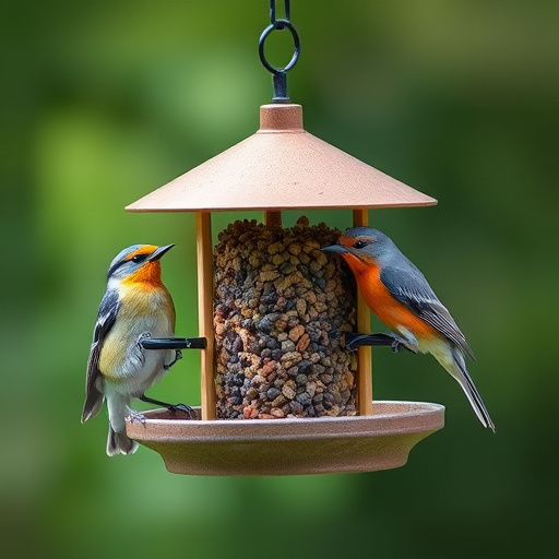 Birds drinking from garden water dish