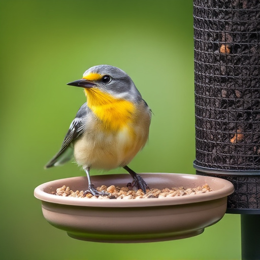 Birds eating mealworms on plate