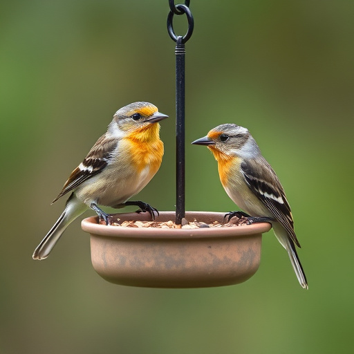 Birds eating mealworms on plate