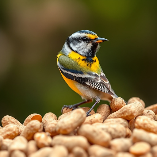 Birds eating peanuts from feeder