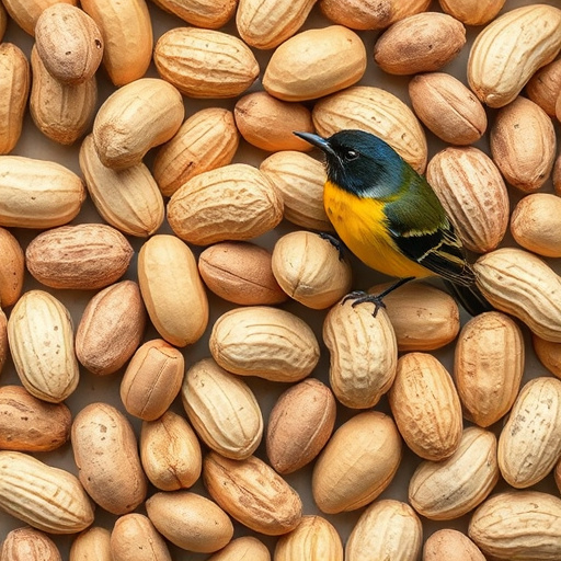 Birds eating peanuts from feeder
