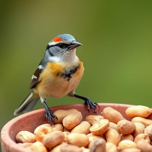 Birds eating peanuts from feeder