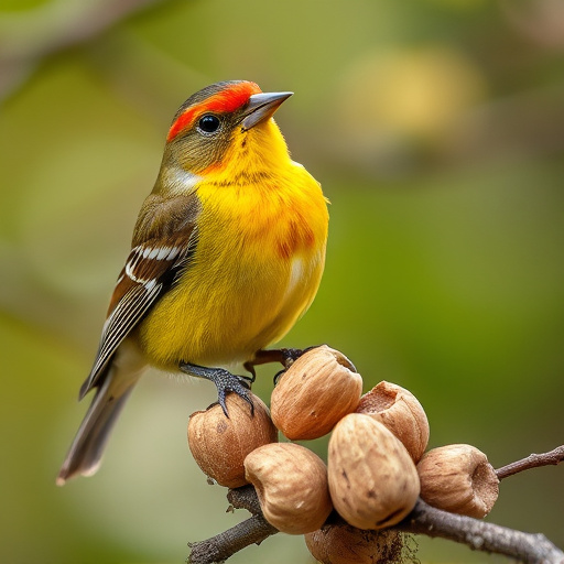 Birds eating peanuts from feeder