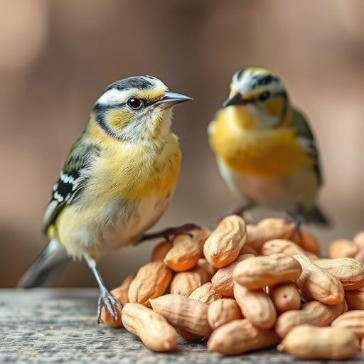 Birds eating peanuts from feeder