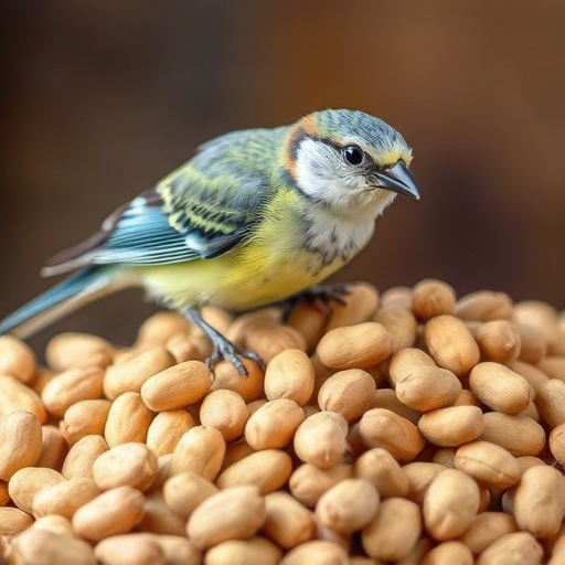 Birds eating peanuts from feeder