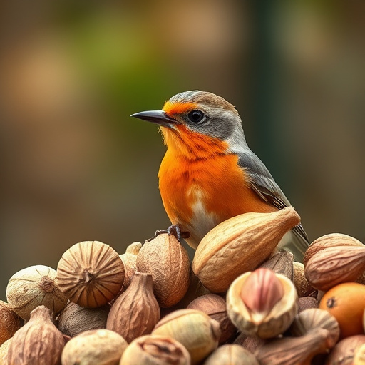 Birds eating peanuts from feeder