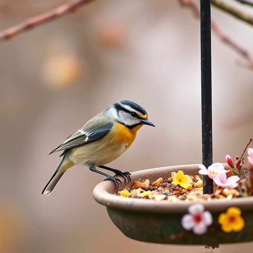 Birds eating soft insects in spring