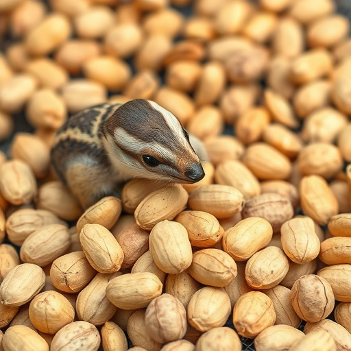 Birds feeding from abundant peanut pile