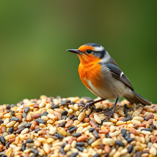 Birds feeding from scattered seed mix